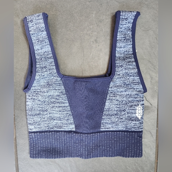 Free People Good Karma Square-Neck Space Dye Bra (Navy Combo) - Picture 2 of 3